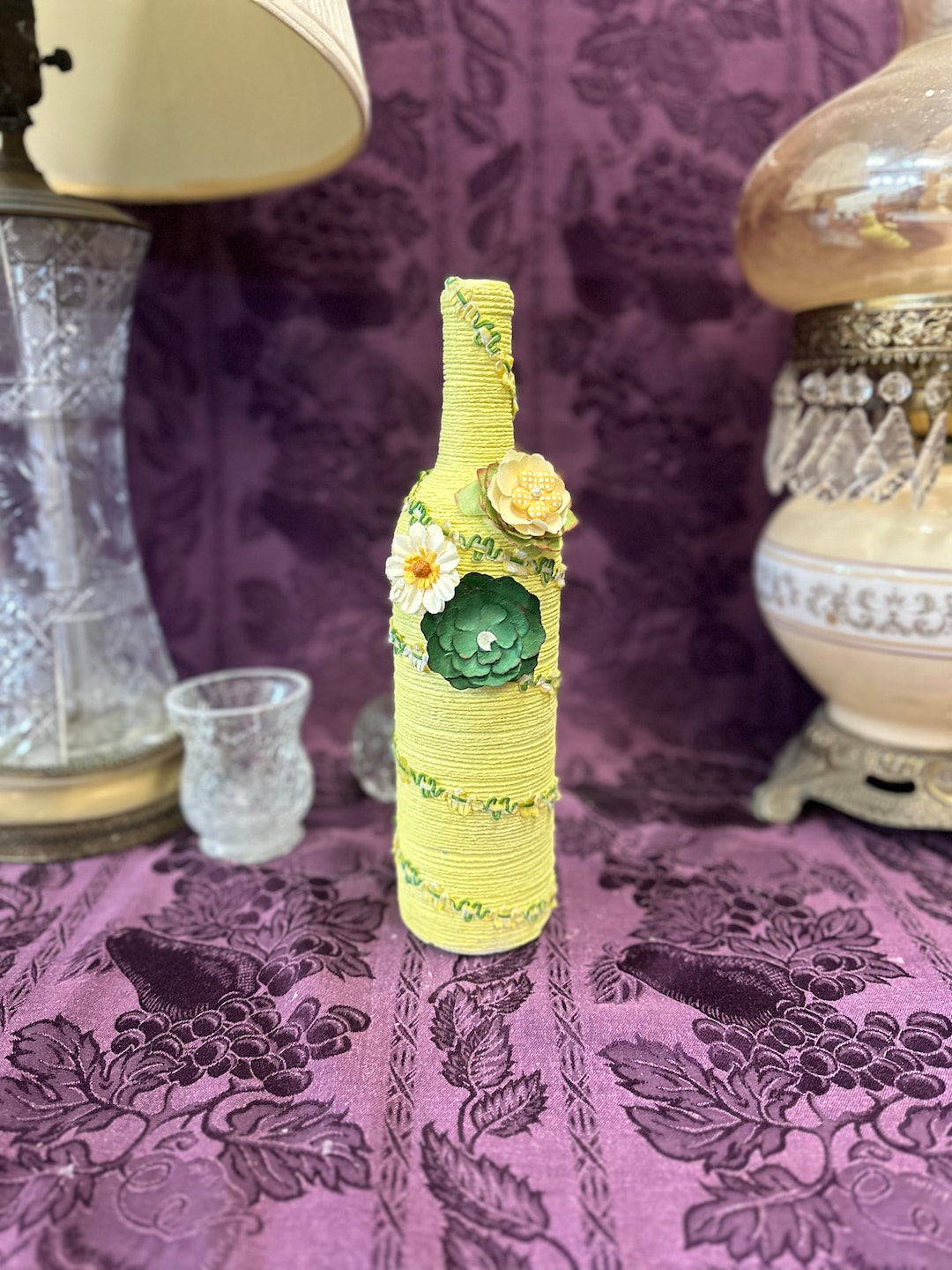 Buy Decorative Wine Bottle Wrapped in Yellow String, Wine Bottle With