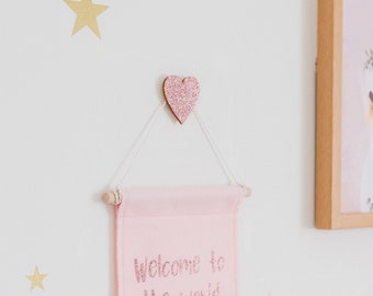 Pink Glitter Heart Hooks | Damage-Free Bunting Hangers (2 Pack)