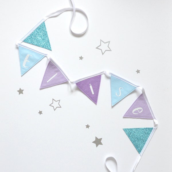 Frozen Bedroom | Aqua & Lilac Personalised Bunting | Frozen Room Decor | Personalised Gift for Girl | Elsa Decoration | Frozen Birthday