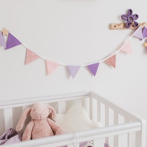 Lilac and Pink Sparkle Bunting | Girl&#39;s Bedroom Decor | Purple Girl Room Decor | Princess Room Decor