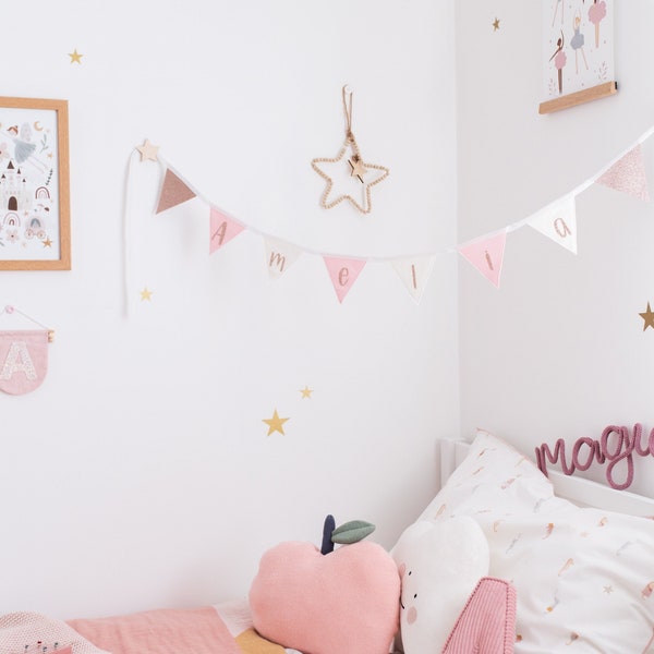 Rose goud en roze Bunting | Gepersonaliseerde vlaggenlijn | Roze meisjesnaambordje | Prinsessenkamer | Gepersonaliseerde cadeaus voor de kinderkamer