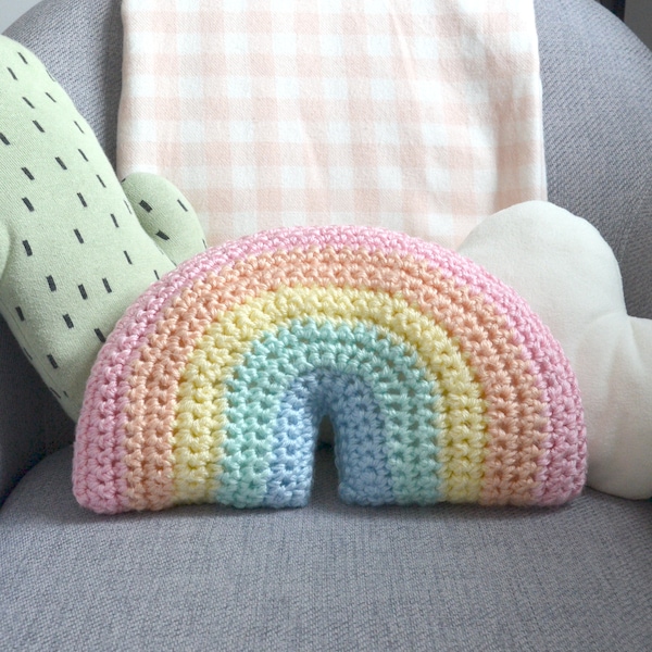 Pastel Rainbow Cushion | Rainbow Shaped Cushion | Kids Bedroom Decorations | Crochet Cushion | Rainbow Nursery Decor