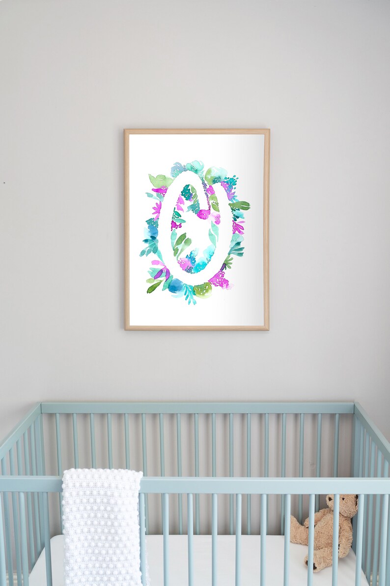 Baby Girl Nursery Floral Initial Personalized Gift Floral Nursery Decor Watercolor letter art Watercolor Monogram Letter Art
