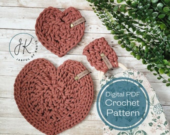 Crochet Pattern, Sweetheart Home Set, 3 Patterns in 1,  Heart Trivet Pattern, Heart Coaster Pattern, and Towel Holder Pattern