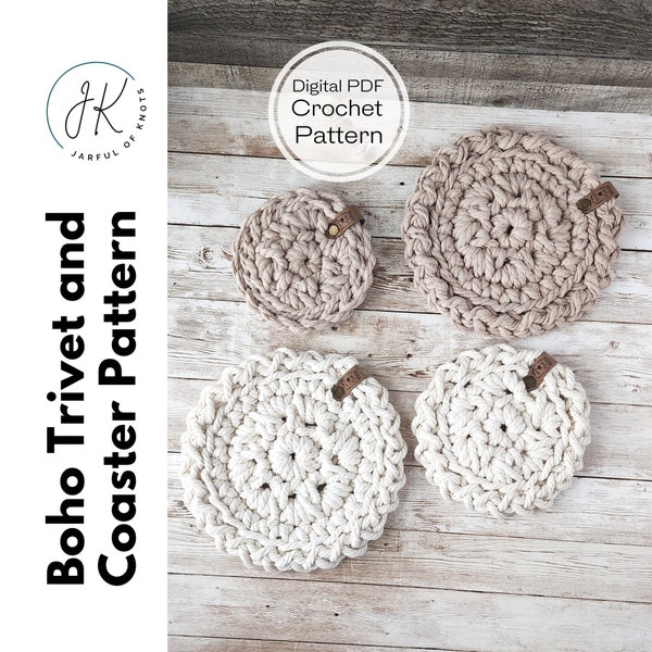 Crochet Pattern, Boho Trivet and Coaster Set, Digital Crochet Pattern, Instant Download PDF, Boho Crochet Decor, Boho Home Decor, Boho Style