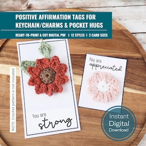 Download digital, etiquetas de afirmações positivas para chaveiro/amuleto e abraços de bolso, arquivo PDF pronto para imprimir e cortar, padrão NÃO incluído