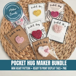 Bundel haakpatroon en displaytag, bundel mini-hartpatroonmaker pockethug, displaytags (3 stijlen), videotutorial