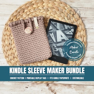 Crochet Pattern and Display Tag Bundle, Kindle Sleeve, Customizable Size, Digital Download, Advanced Beginner, Craft Market Prep