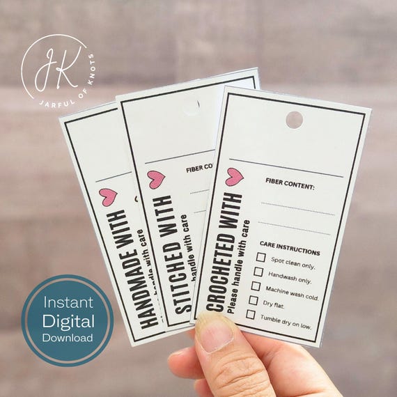 Printable Product Display Tags for Handmade Items, Ready to print, PNG file, Business Card, Care Cards, PDF File, Crochet Care Card Files