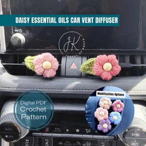 Crochet Pattern, Daisy Essential Oils Car Vent Diffuser, Video Tutorial, Crochet Car Decor Patterns, Crochet Car Accessories