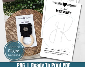 Descarga digital, embalaje para porta toallas de crochet, tarjeta de instrucciones, listo para imprimir y cortar, archivo PNG, archivo PDF, archivos comerciales de crochet
