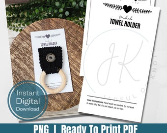 Digital Download, Packaging for Crochet Towel Holders, Care Card, Ready to print and cut, PNG file, PDF File, Crochet Business Files