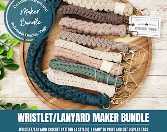 Crochet Pattern and Display Tag Bundle, Wristlet and Lanyard Crochet Maker Bundle, 4 Styles, Ready to Print and Cut Disiplay Tags,