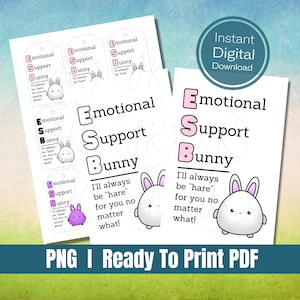 Descarga digital, etiqueta de exhibición de conejito de apoyo emocional, PDF listo para imprimir y cortar, 2 archivos PNG, etiquetas de exhibición de amigurumi, mercados