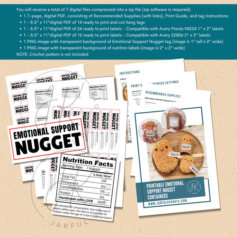 Emotional Support Nugget Display Tag and Labels, Nutrition Label ...