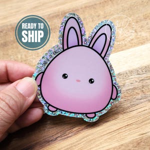 Glitzer Rosa Hase Sticker, 6cm x 3cm, Versandfertig, wasserfeste Aufkleber, Laptop Aufkleber, Kawaii Aufkleber