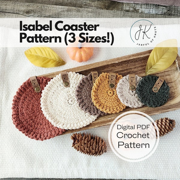 Modèle au crochet, dessous de verre Isabel, 3 tailles, dessous de verre de voiture, téléchargement immédiat au format PDF, patron de porte-gobelet de voiture, modèle au crochet, best-seller