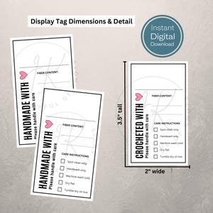 Etiquetas imprimibles para exhibir productos hechos a mano, listas para imprimir, archivo PNG, tarjeta de presentación, tarjetas de cuidado, archivo PDF, archivos de tarjetas de cuidado de crochet imagen 5