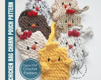 Crochet Pattern, Chicken Bag Charm Pouch, Cute Pouches, Chicken Bag Pattern, AirPod Case, Earbud Case, Kids Pouches, Beginner Friendly