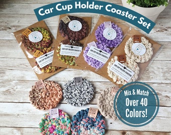 2 Pack Machine Washable Car Cup Holder Coasters, mix match color, over 40 colors, new car gifts, graduation gift, stocking stuffer