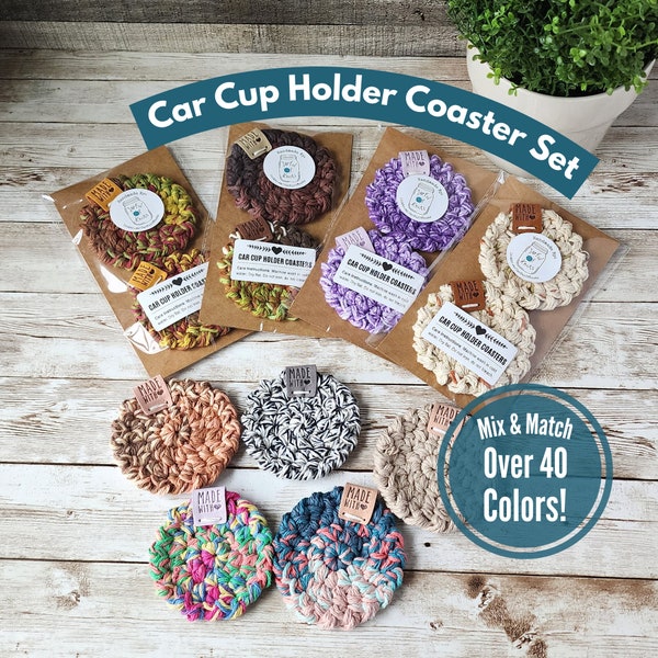 2 Pack Machine Washable Car Cup Holder Coasters, mix match color, over 40 colors, new car gifts, graduation gift, stocking stuffer