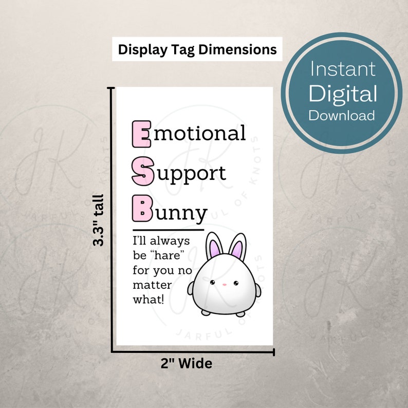 Digital Download, Emotional Support Bunny Display Tag, Ready to Print ...