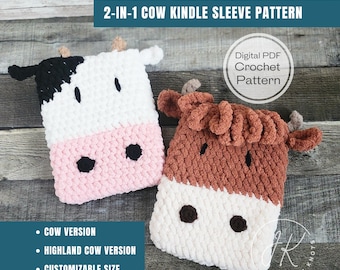 Cow Kindle Sleeve Crochet Pattern: 2-in-1 Highland & Standard (PDF Pattern)