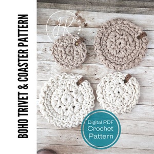 Haakpatroon, boho onderzetter en onderzetter, digitaal haakpatroon, instant download pdf, boho-haakdecor, boho-huisdecor, boho-stijl