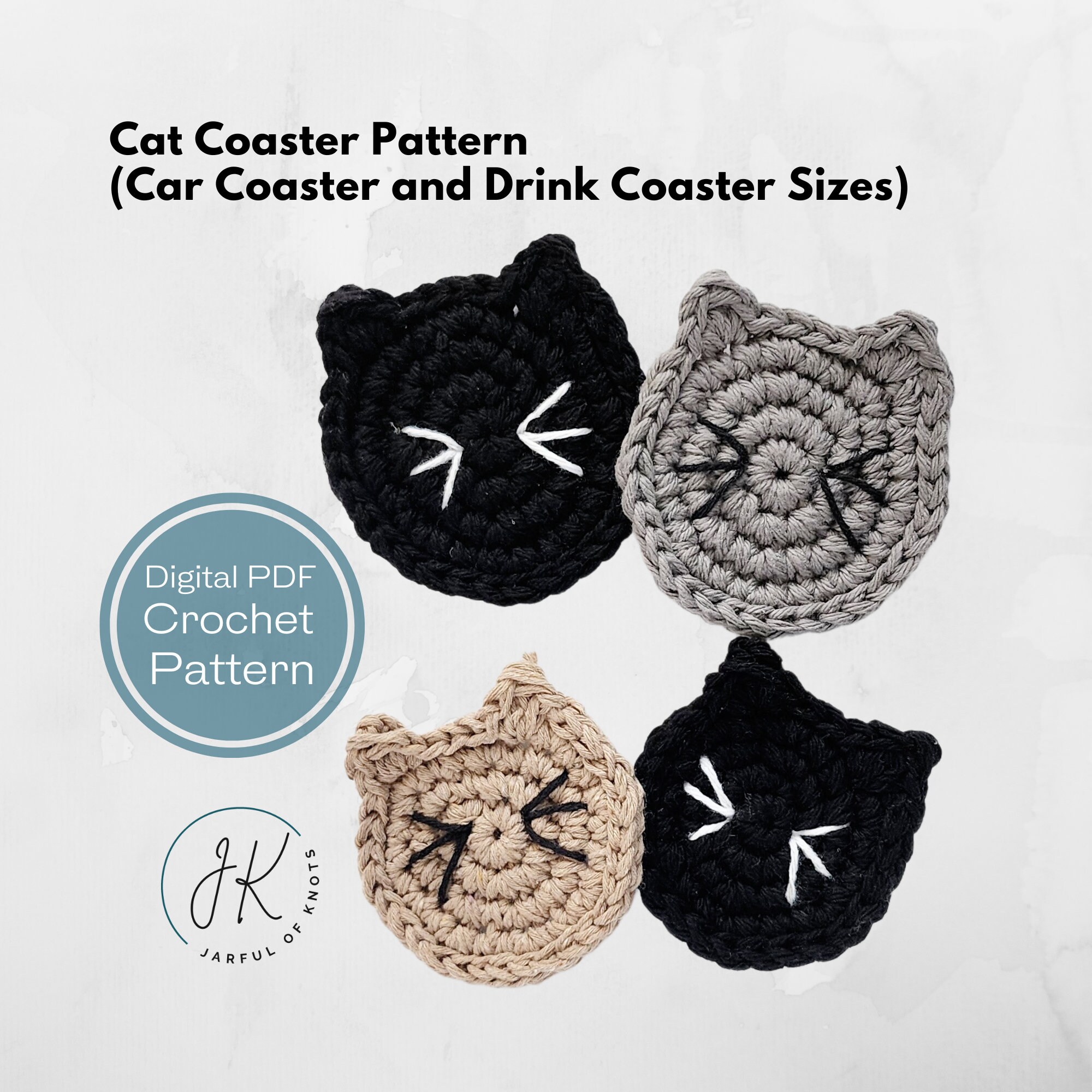 PDF Pattern Crochet Cute Cat Coasters, Home Decor, Easy Crochet Pattern,  DIY Coasters, Cat Lovers 
