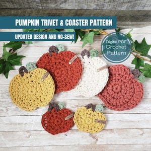 Crochet Pattern, No Sew Pumpkin Trivet and Coaster Set, Updated Pattern, Pumpkin Decor, Fall Crochet Patterns, Crochet Pumpkin Pattern
