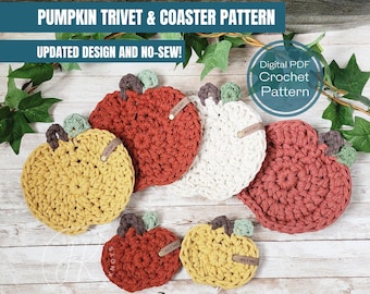 No Sew Pumpkin Trivet and Coaster Set Crochet Pattern (PDF Pattern)