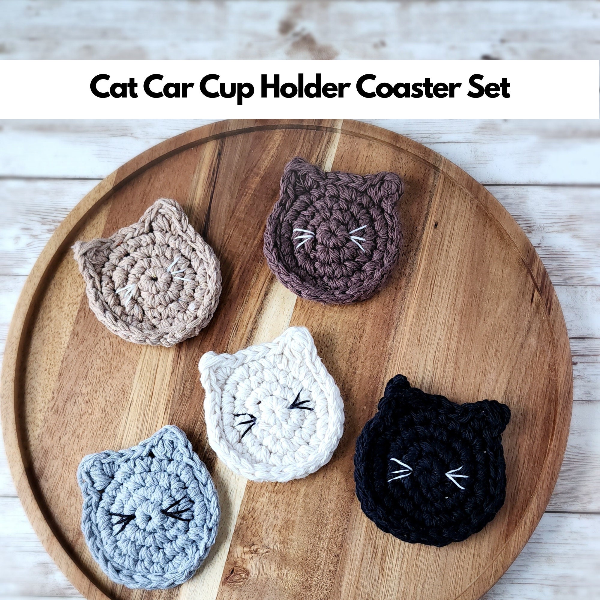 Cat Car Cup Holder Coaster Set, 2 Pack, Mix & Match Colors, Cat