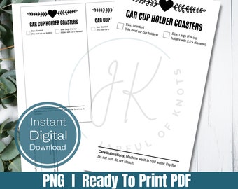 Descarga digital, tarjeta de presentación para posavasos de coche, 2 tamaños, etiqueta de presentación lista para imprimir y cortar, archivo PNG, archivo PDF