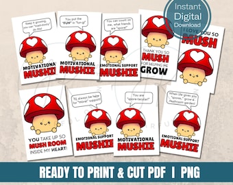 Etichette regalo con giochi di parole sui funghi: espositore di peluche all'uncinetto, 12 stili (download digitale PDF, PNG)