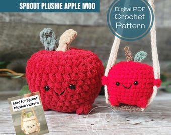 Crochet Pattern, Low Sew Sprout Plushie Apple Mod Pattern, Digital PDF Pattern, Apple Amigurumi, car dec, Back to School gift, teacher gifts