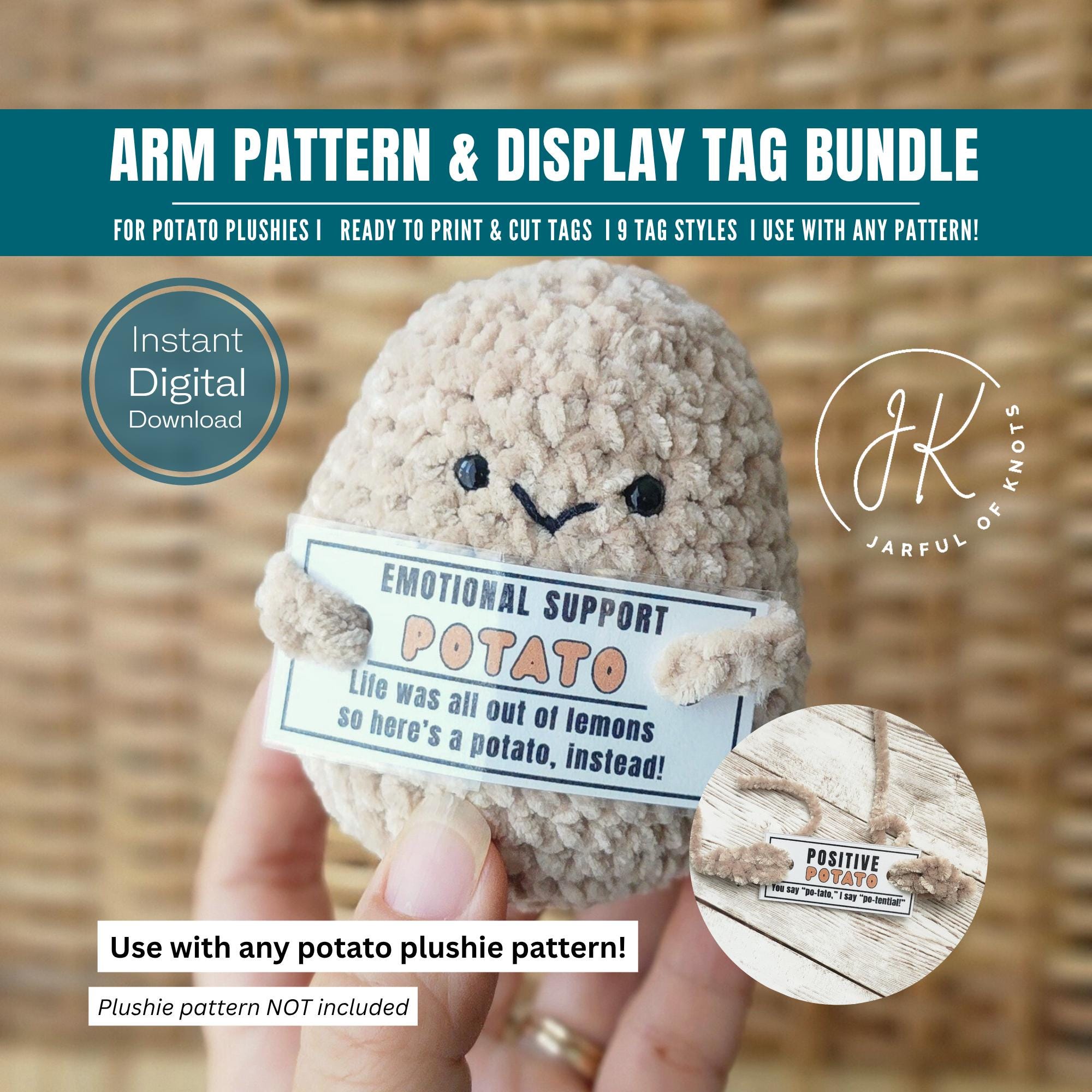 32 Potato Crochet Patterns: Spud Amigurumi, Desk Buddies, Play Food, and Clever Gag Gifts 27 Crochet Potato Plushie Tag Bundle: 9 Styles