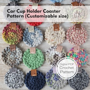 Crochet Pattern, Car Cup Holder Coaster Pattern, Customizable Size, Instant Download PDF Pattern, Car Coaster Pattern, Bestseller