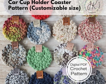 Crochet Pattern, Car Cup Holder Coaster Pattern, Customizable Size, Instant Download PDF Pattern, Car Coaster Pattern, Bestseller