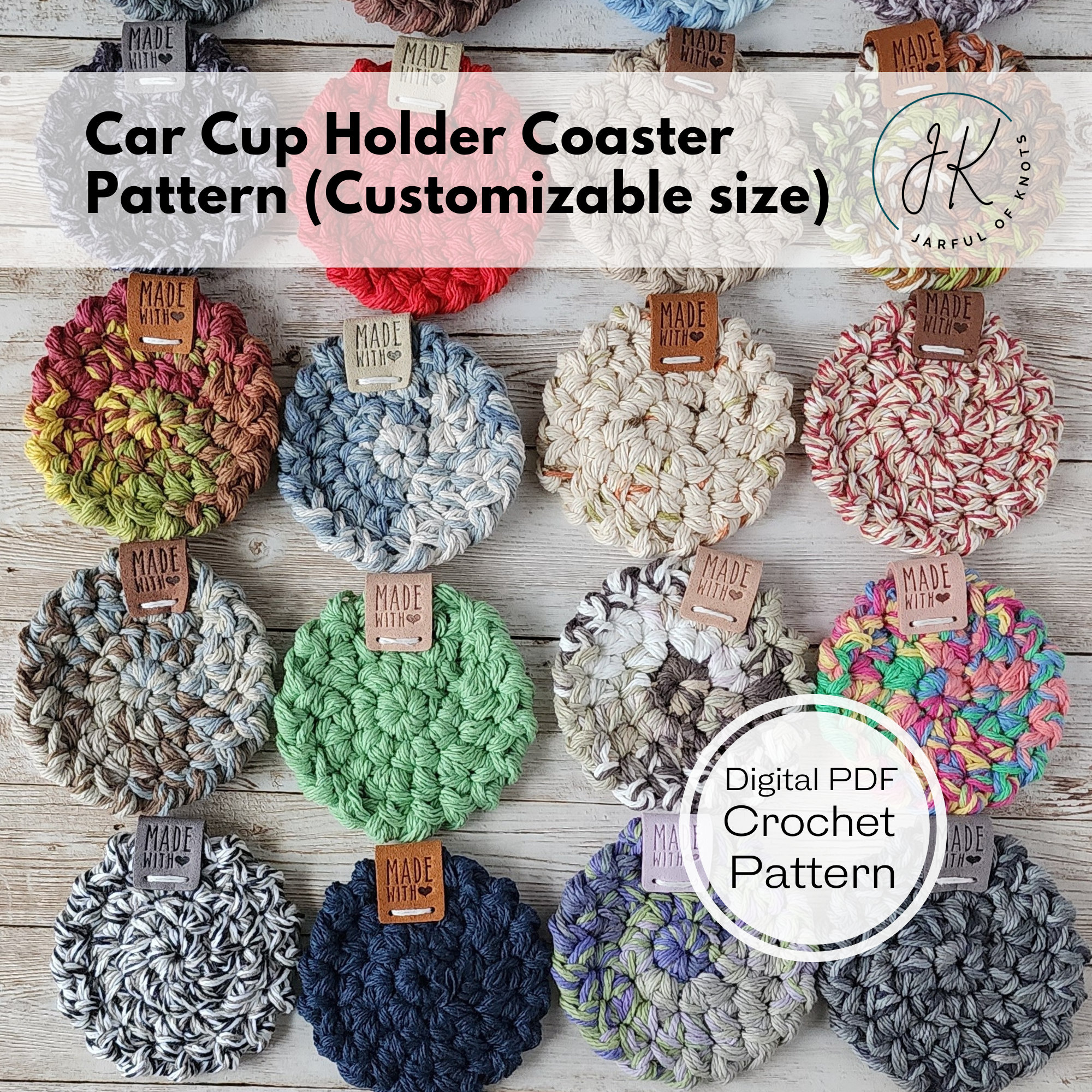 Crochet Pattern, Car Cup Holder Coaster Pattern, Customizable Size, Instant  Download PDF Pattern, Car Coaster Pattern, Bestseller 