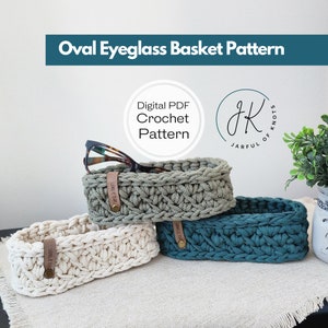 Crochet Pattern, Oval Eyeglass Basket Pattern, 2 Options, Customize to make a crochet mini tote, Crochet Basket,  Quick crochet pattern