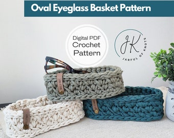 Crochet Pattern, Oval Eyeglass Basket Pattern, 2 Options, Customize to make a crochet mini tote, Crochet Basket,  Quick crochet pattern