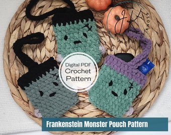 Crochet Pattern, Frankenstein Monster Bag Charm Pouch, Cute Pouch, Halloween Accessories, Kids Wristlet, Boy Bag Charm, Beginner Friendly