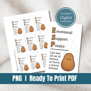 Download digitale, etichetta per esposizione di patate con supporto emotivo, PDF pronto per la stampa, giochi di parole sulle patate, schede per esposizione di patate positive all'uncinetto