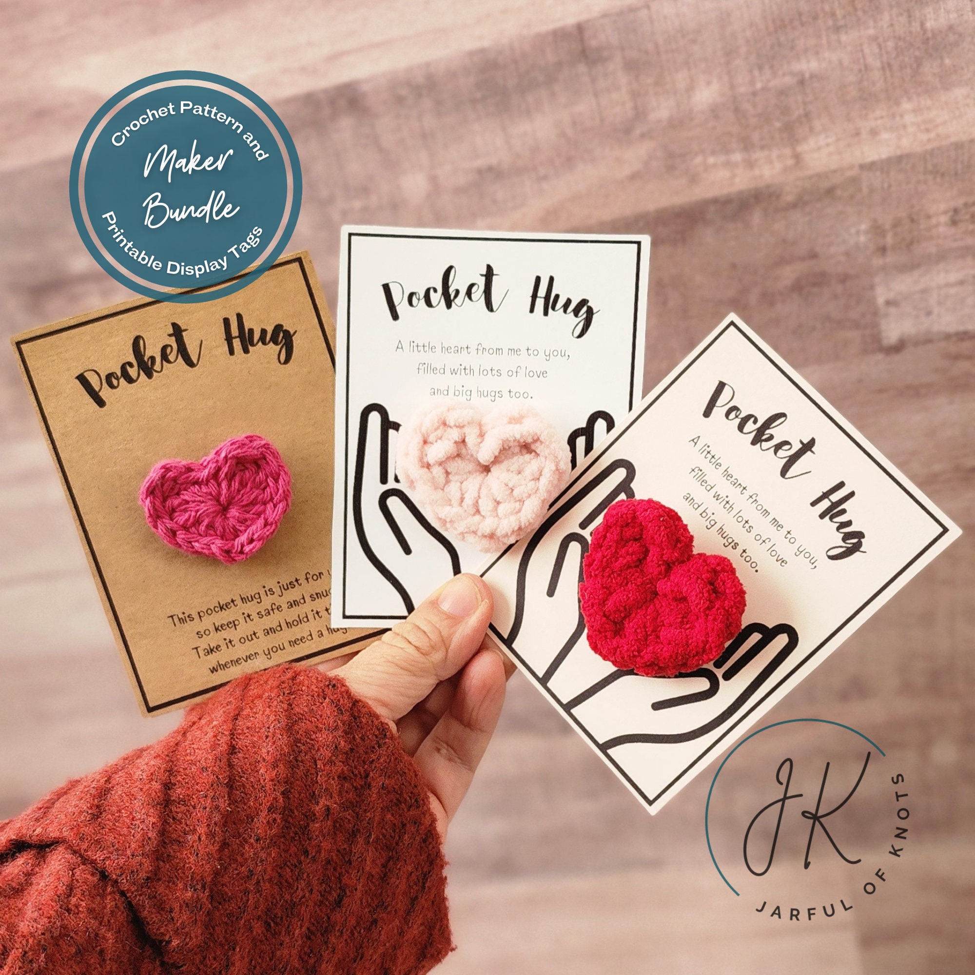 Crochet Pattern and Display Tag Bundle, Pocket Hug Mini Heart Pattern ...