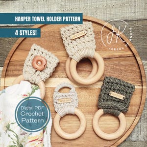 Haakpatroon, patroon handdoekhouder harper, 4 stijlen, handdoekwikkelhouder, handdoekring, handdoekhouder met knop, handdoekhouder knop