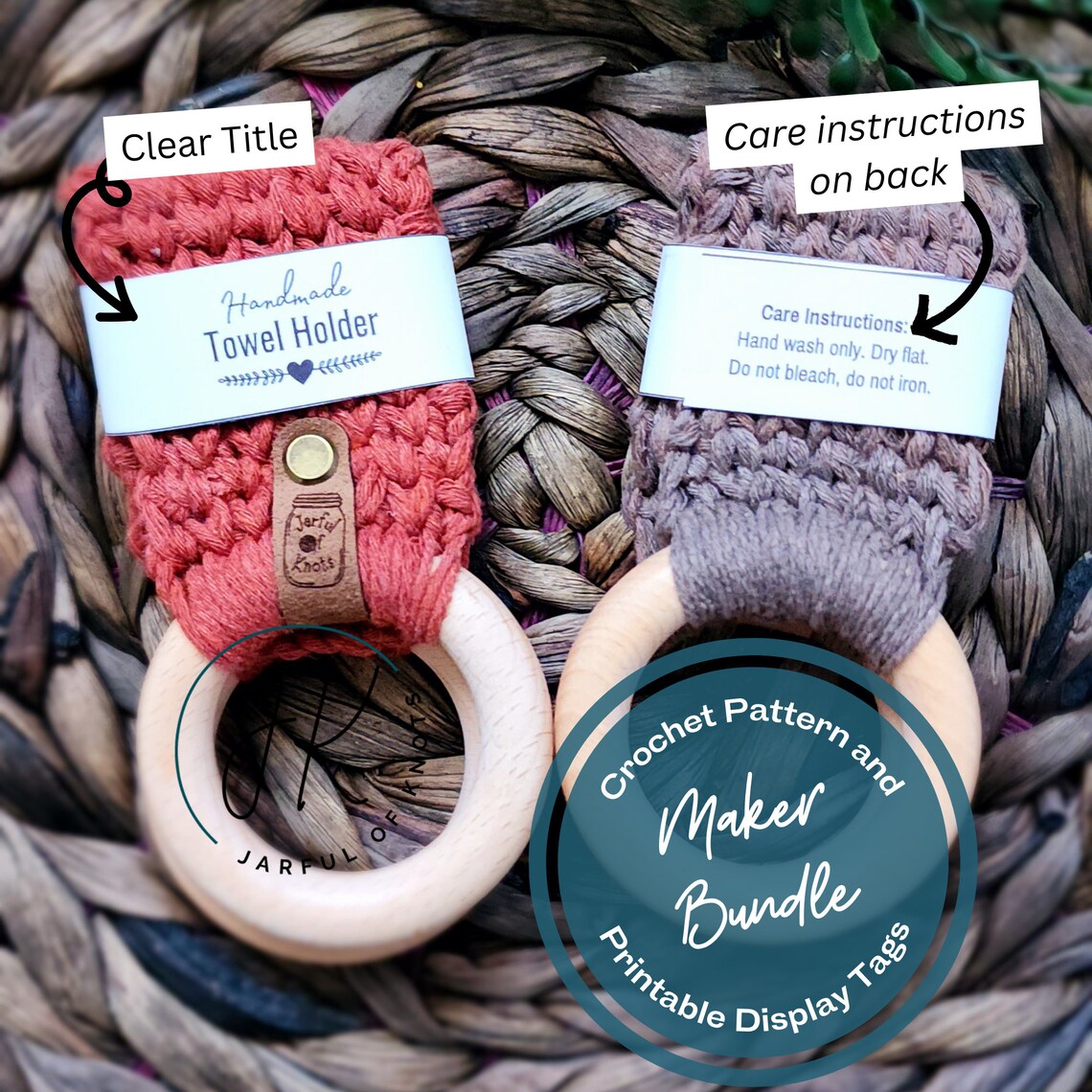 Crochet Pattern and Display Tags Bundle, Double Ring Towel Holder ...