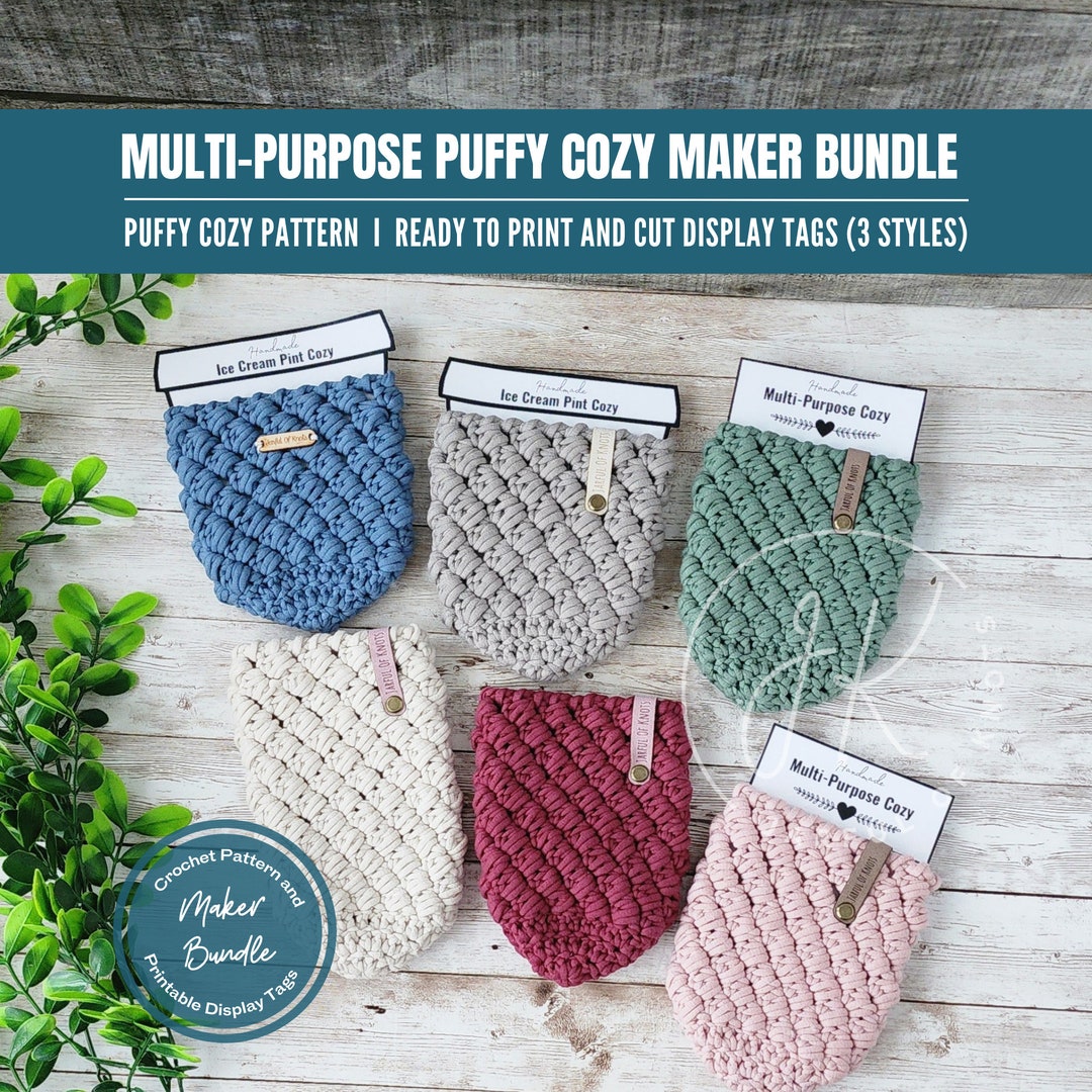 Crochet Pattern and Display Tag Maker Bundle, Multi-purpose Puffy Cozy ...