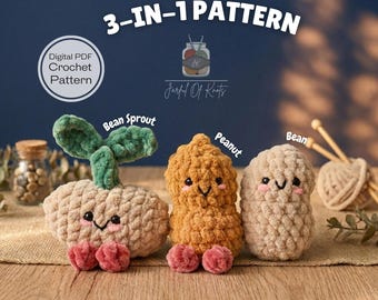 Schema per realizzare un peluche 3 in 1 a forma di fagiolo e arachide (PDF digitale)
