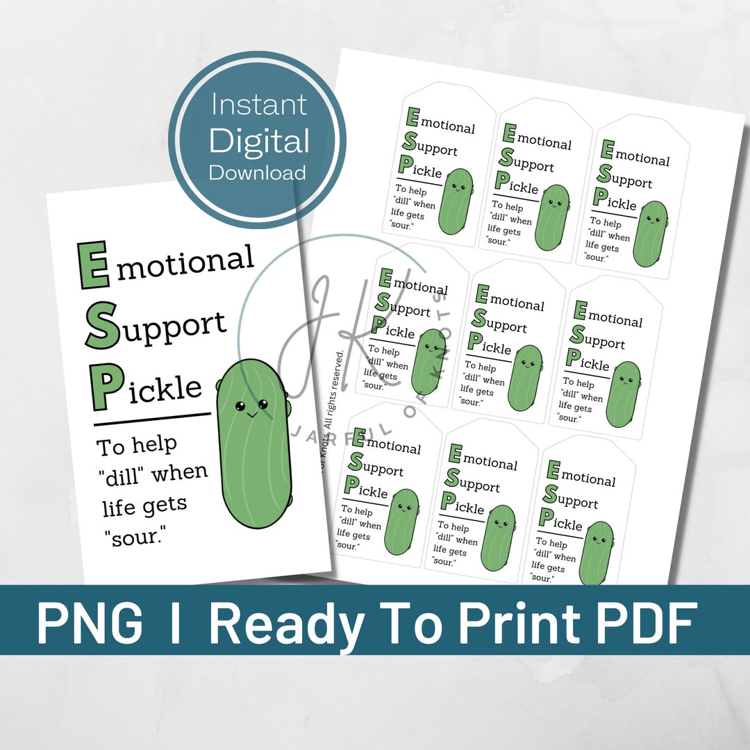 Digital Download, Emotional Support Pickle Printable Tag, PDF, PNG ...