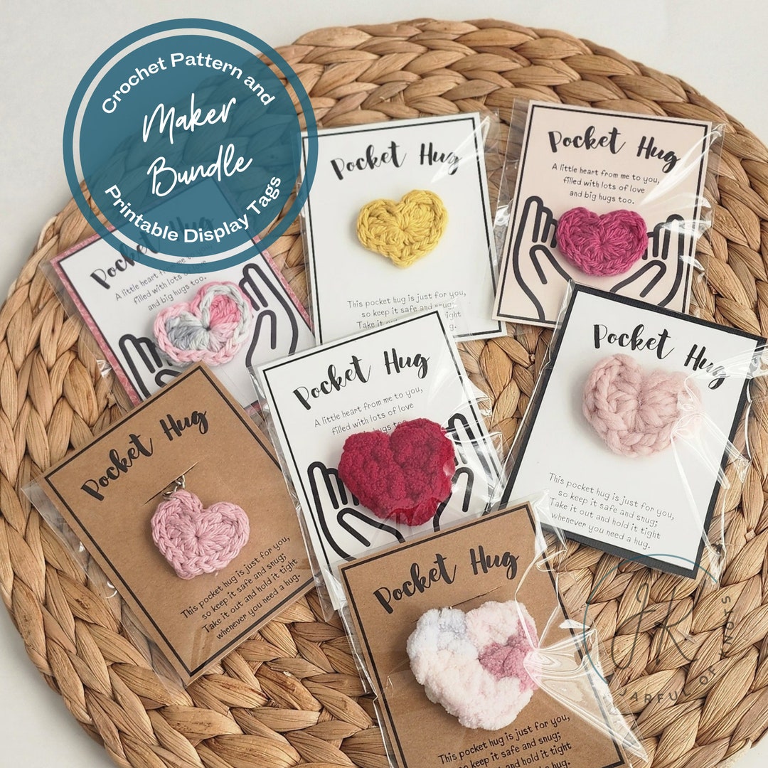 Crochet Pattern and Display Tag Bundle, Pocket Hug, Display Tags 3 ...